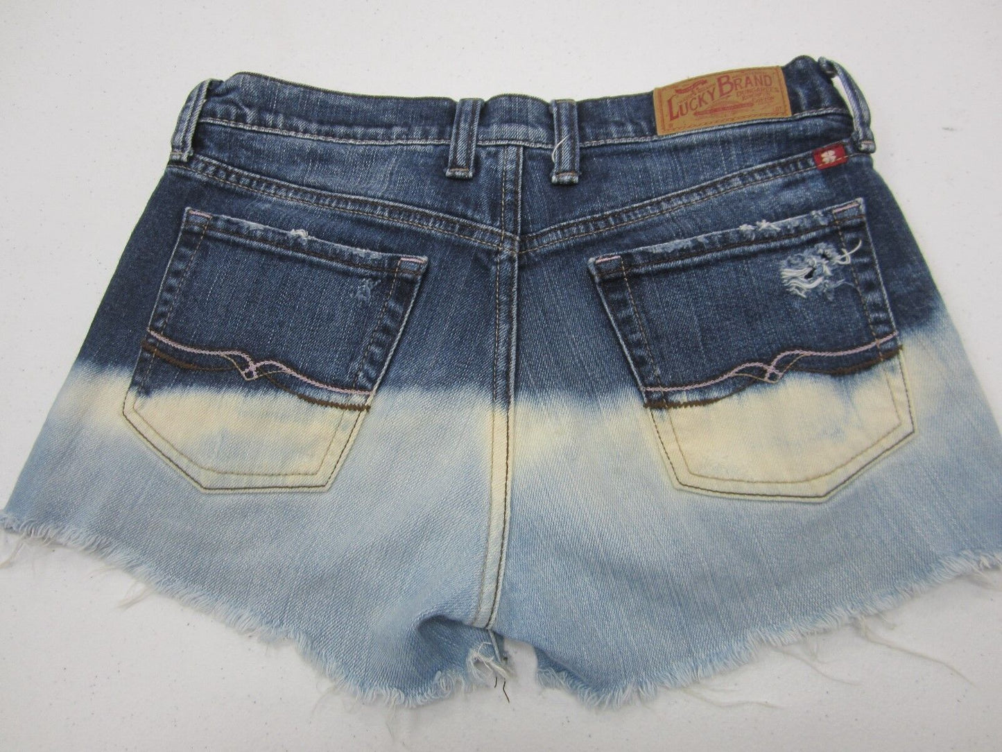 VERY NICE LUCKY BRAND  Womens  Blue Acid Wash Fringed Casual Shorts Size 26 x 3"