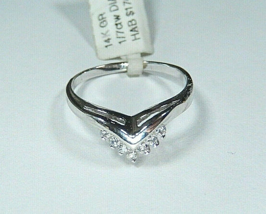 *NWT* 14k White Gold and Diamond  Pointed Wedding Ring Band Size 6.5