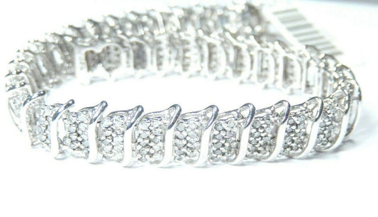 *NEW* 14K White Gold 380 Round Natural 4CT Diamond Bracelet 9mm Wide 7.25" Long