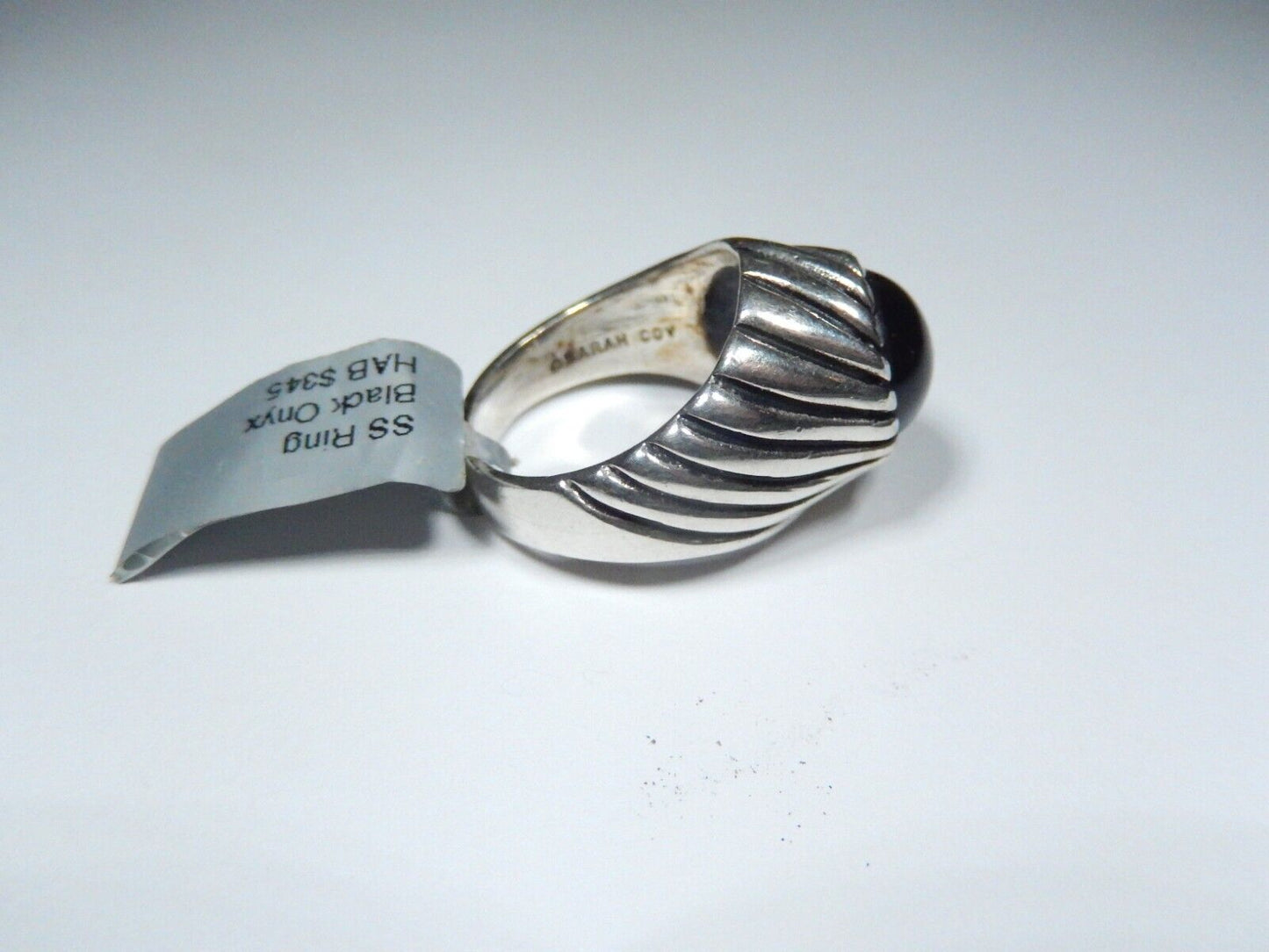 Vintage Sarah Coventry Sterling Silver Black Onyx Swirled Face Ring 925 Sz: 7.5