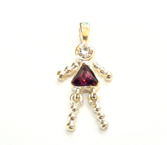 Garnet January Sterling Silver Birthstone Baby Girl Pendant / Charm