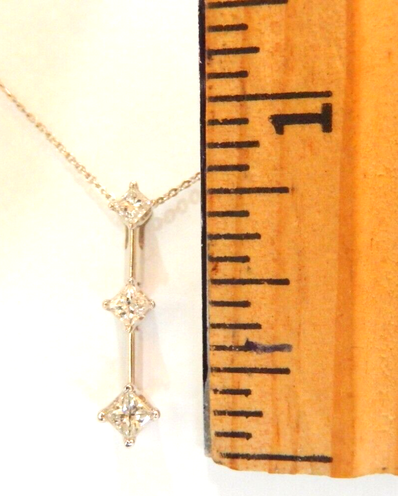 14K White Gold  3  Diamond Past-Present-Future Pendant Necklace w/18" Chain