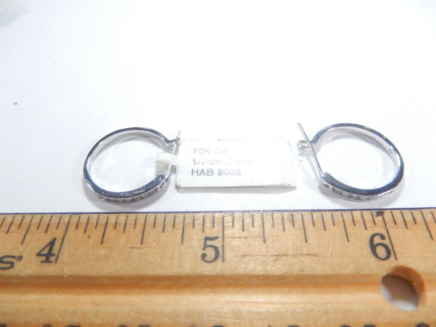 Sale 10K White Gold  17.5 mm  Round Diamond Hoop Earrings 1/7 Cttw