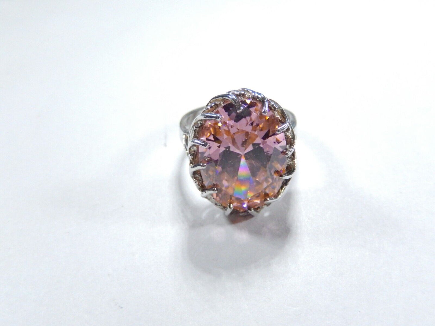HUGE-  .925 Sterling Silver 13.0 CT Statement Ring Pink CZ Cocktail Ring sz 7.5