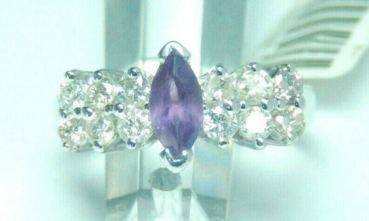 *VINTAGE* 14k White Gold 1/3ct Natural Amethyst & 1/2ct Natural VS Diamonds Sz 6