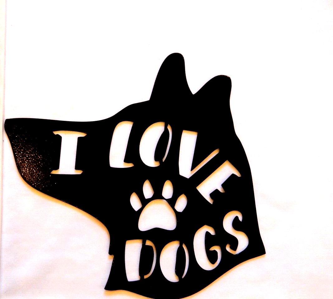 "I LOVE PAW DOGS" 14 gauge thick Black Painted  Metal Wall Art - 12" x 12"