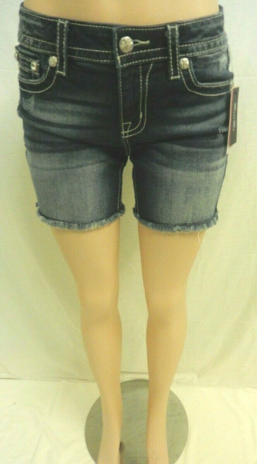 NWT Miss Me M3337D Mid Rise Floral Madness Frayed Hem Denim Short Size 25