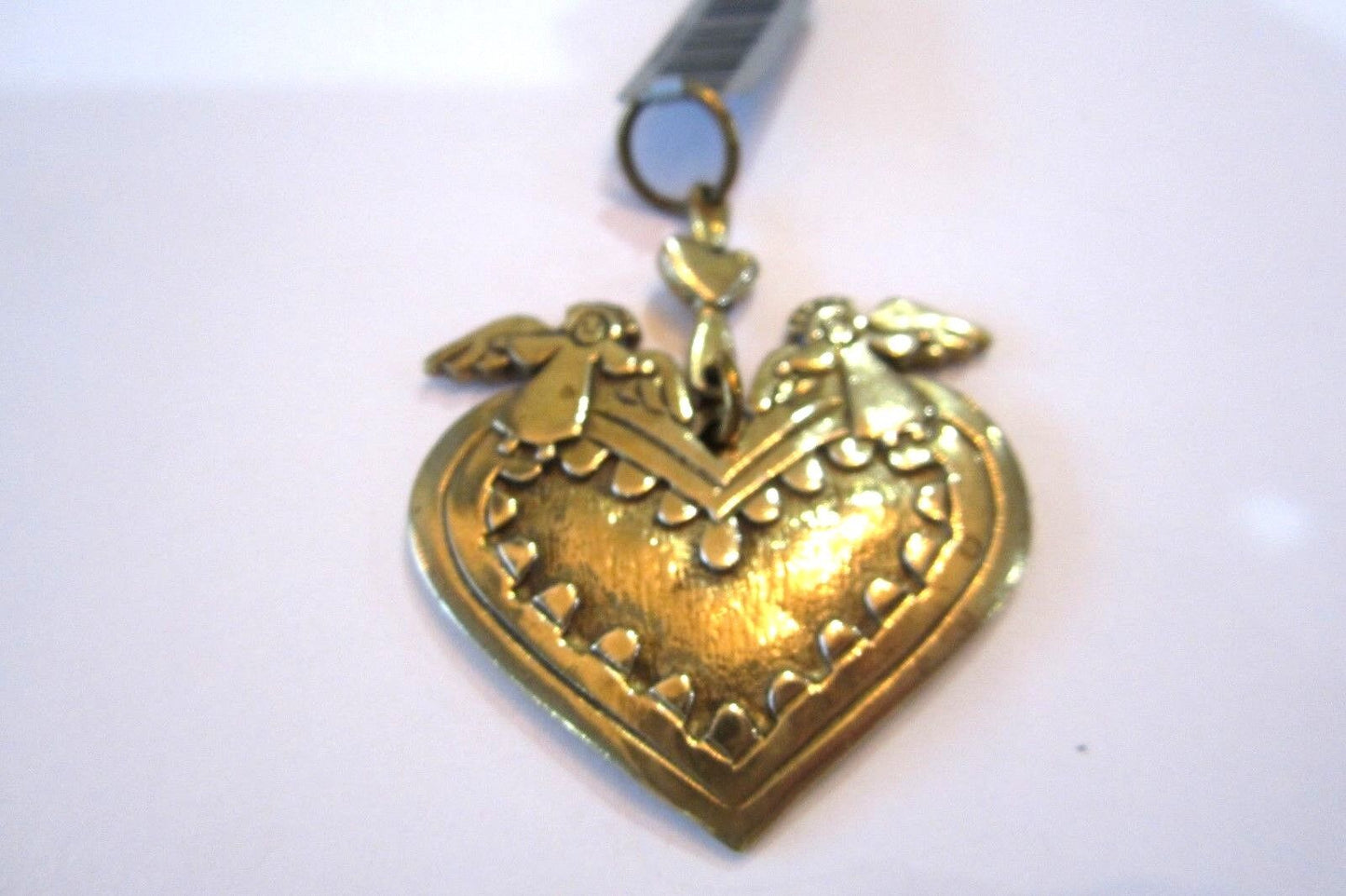 RARE RETIRED SIGNED JEC JEEP COLLINS BRASS TWO ANGELS & 2 HEARTS PENDANT-MINT