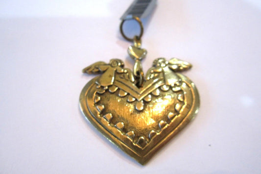RARE RETIRED SIGNED JEC JEEP COLLINS BRASS TWO ANGELS & 2 HEARTS PENDANT-MINT