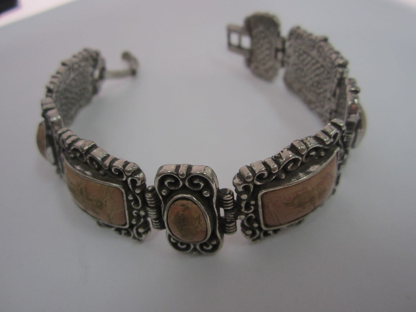 RETIRED Brighton Wide Victorian Style Gemstone & Silver Link Bracelet 7/8" Wide