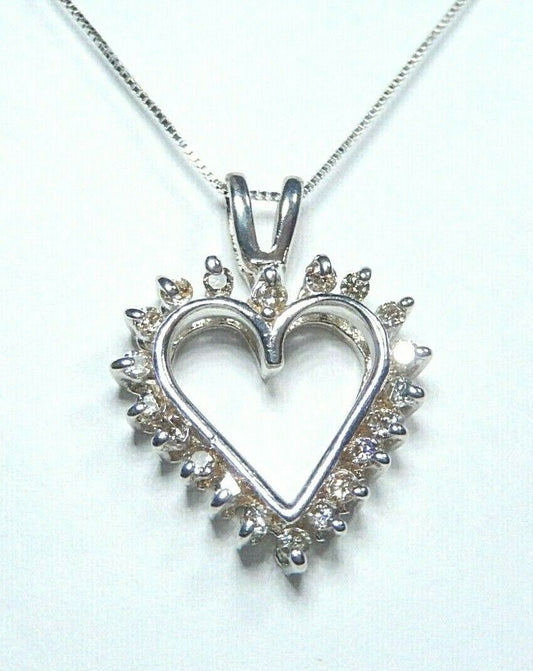 *NWT* 14K White Gold .60CT  Natural Diamond Heart Pendant Necklace w/ 18" Chain