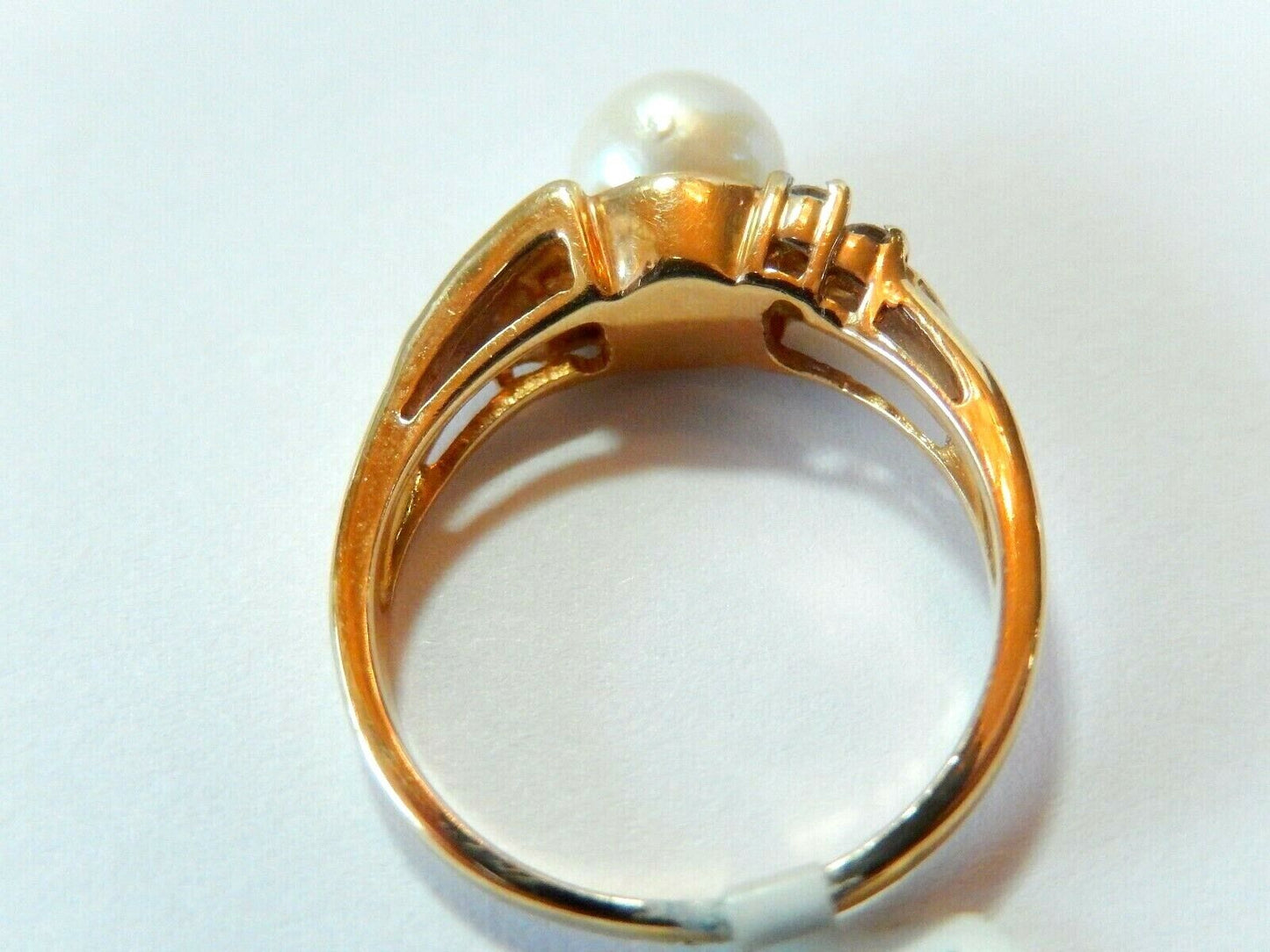 *VINTAGE* 14k Yellow Gold Pearl & Diamond Band Fine Cocktail Ring-Size 6