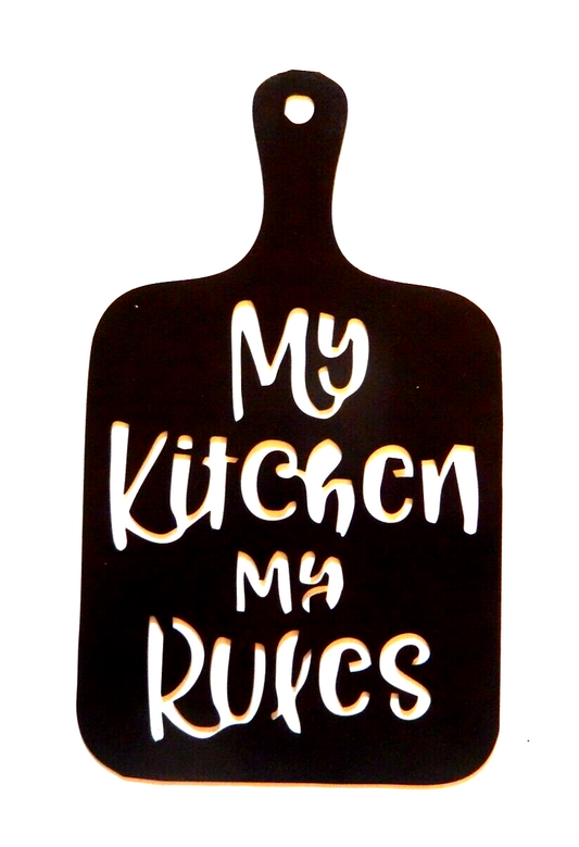 ~NEW~ LARGE - 14ga. - "MY KITCHEN MY RULES"  Metal Wall Art ~ 18" x 10.5"