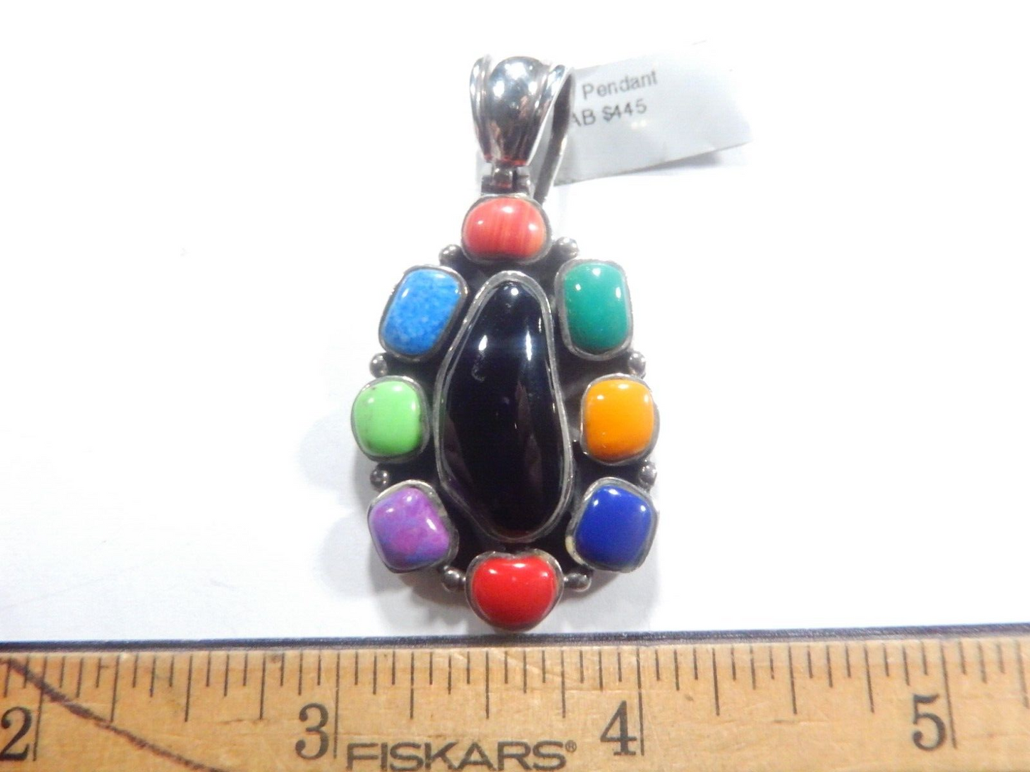 *VINTAGE*  925 Sterling Silver Multi Gemstone Pendant Southwest Style 2"