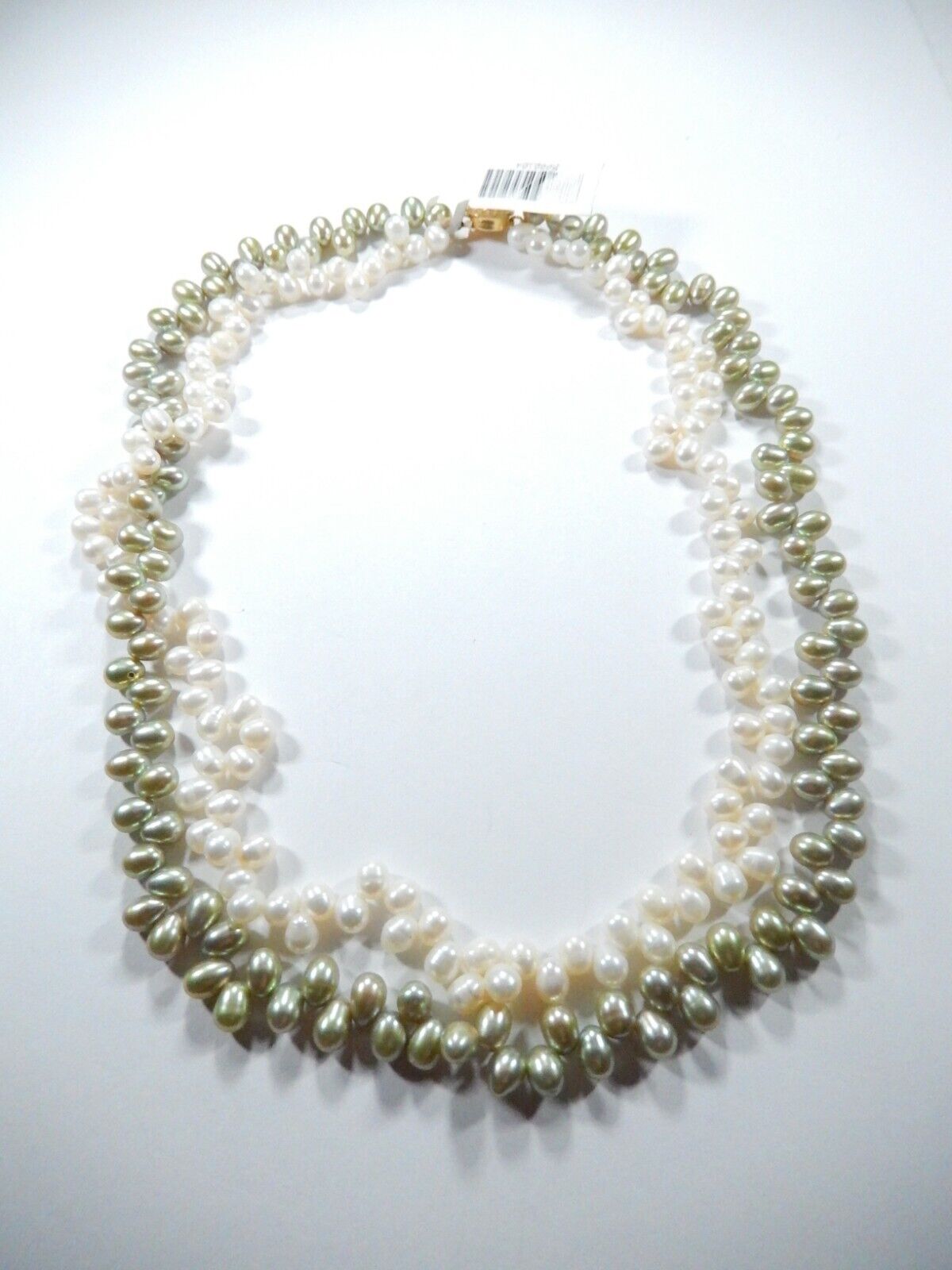 Double Strand Cultured Pearl Necklace  Beautiful White & Green Pearls ~ 16"