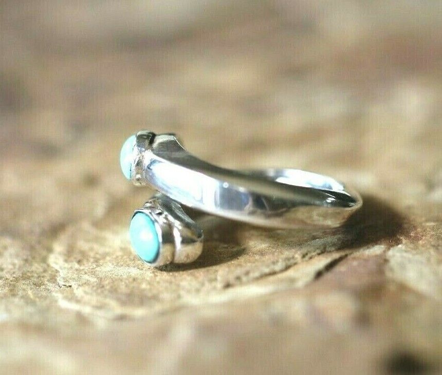 *VINTAGE*  Mexico Heavy Sterling Silver Turquoise Ring Adjustable Size 6-10