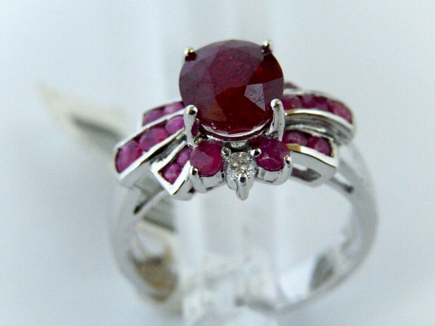 2.25 Ct Oval Cut Natural Red Ruby & Natural Diamond  Ring 14K White Gold Sz 7.75
