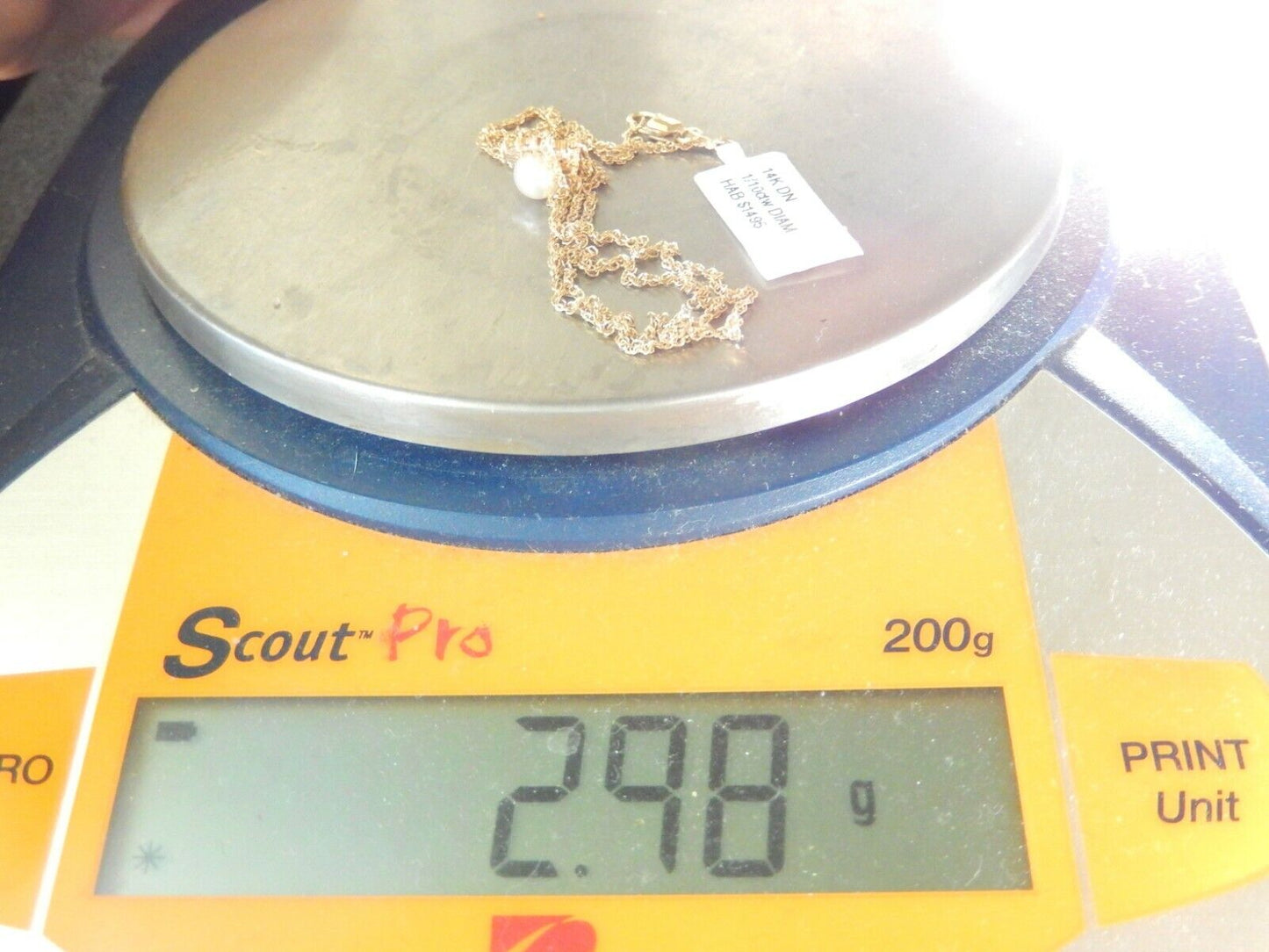 *VINTAGE*  14k Yellow Gold / Pearl / Diamonds Ladies Pendant w/14k 18" Chain
