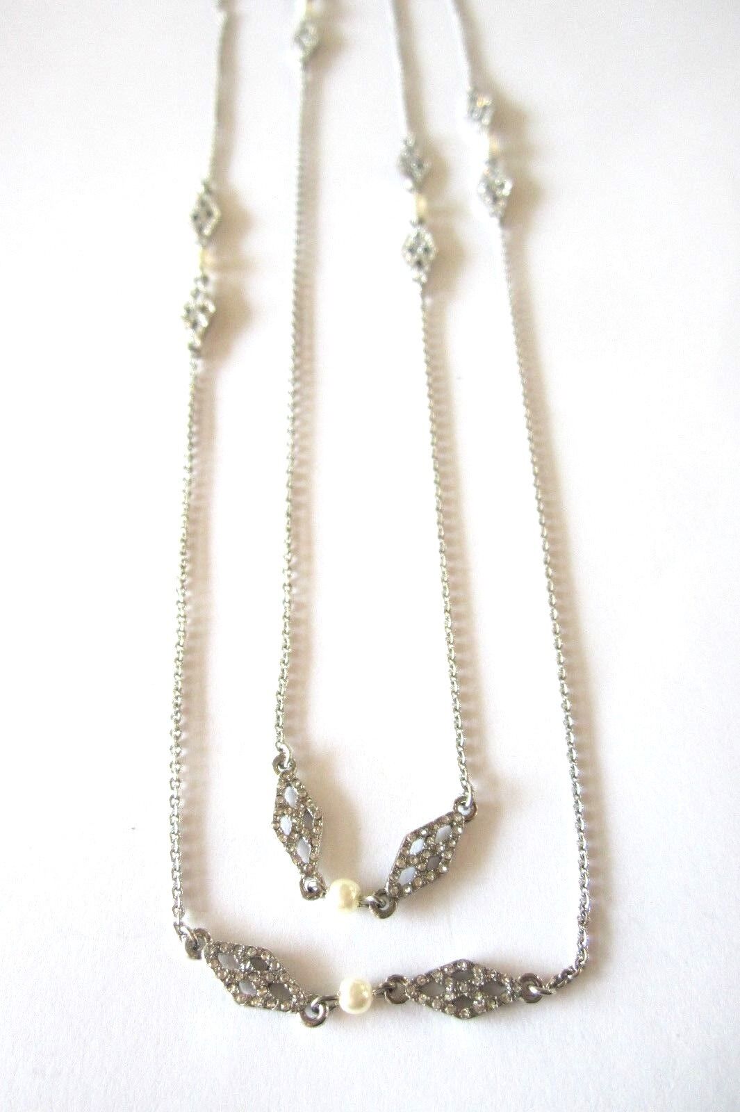 *NEW* 60" LAUREN Ralph Lauren Rhinestone Faux-Pearl SilverTone Long Necklace $58