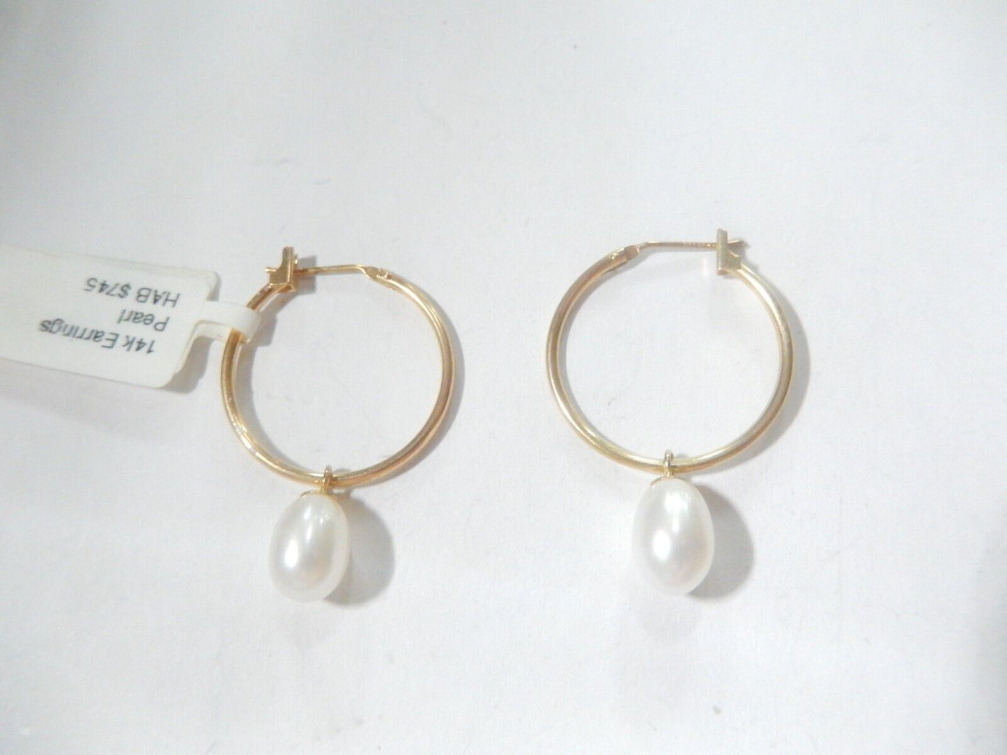 14k Yellow Gold  Freshwater Cultured Pearl Dangle 20mm Hoop Earrings