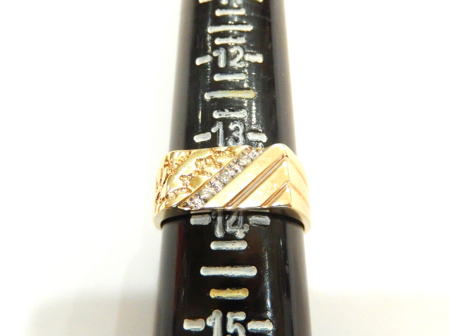LARGE SIZE 13.5 - Men's 10K Yellow Gold Diamond Rectangle Nugget Band Ring