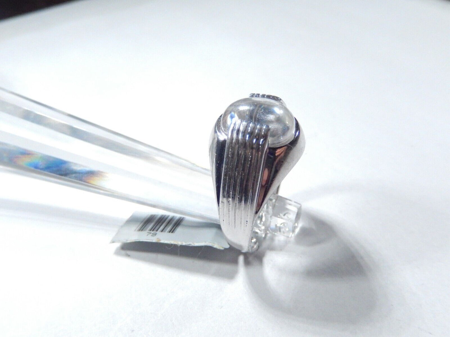 *VINTAGE*   CABOCHON WHITE 11mm x 9mm CZ MEN'S RING 925 STERLING SILVER Size 10