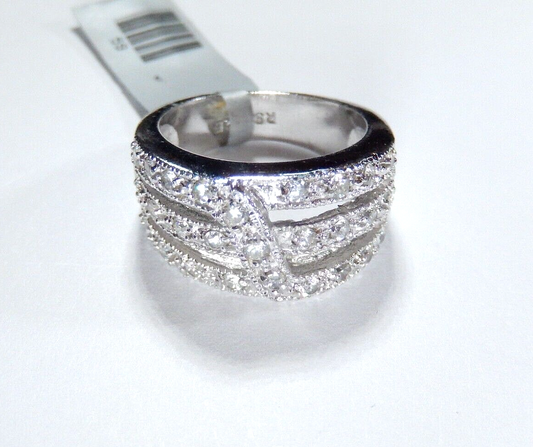 *VINTAGE*  Sterling Silver .50 CT Pave CZ Cluster 11 mm Wide Band Ring Sz 5.75