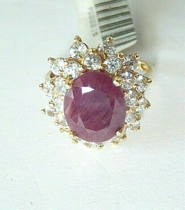 *VINTAGE*  Solid 10K Yellow Gold Ring w/ 3.5CT Oval Large Natural Ruby sz 6.5
