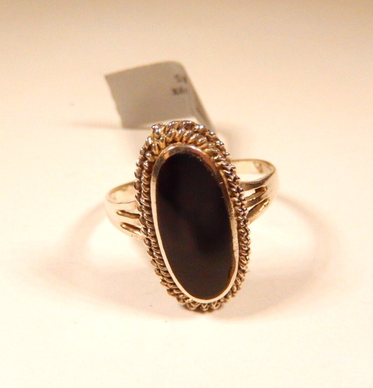 Vintage Black Onyx Rope Twist Cocktail Ring Size 10