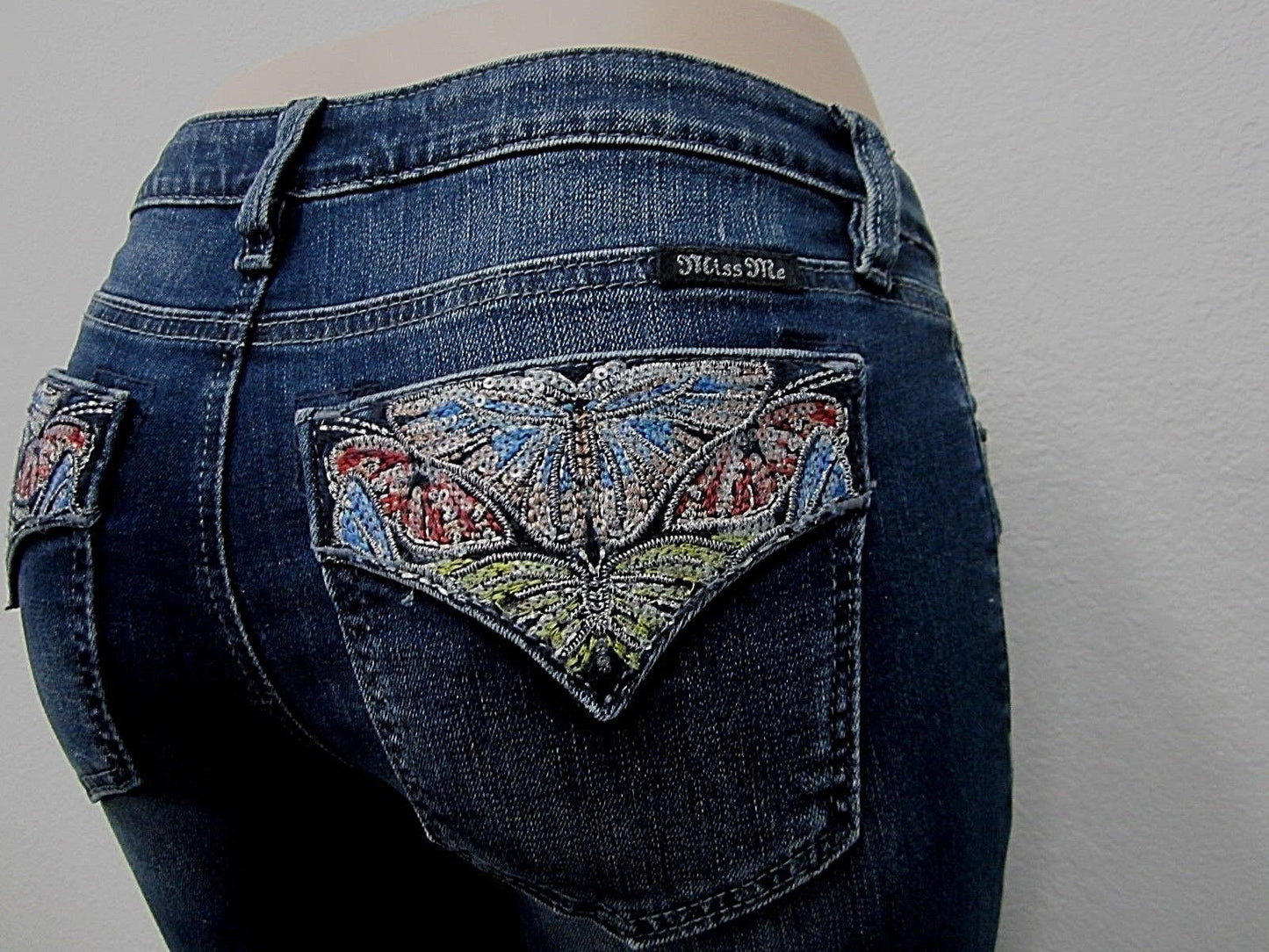 NWT MISS ME Embellished Pockets Skinny Stretch Jeans 27 x 30 Medium Blue M3033S