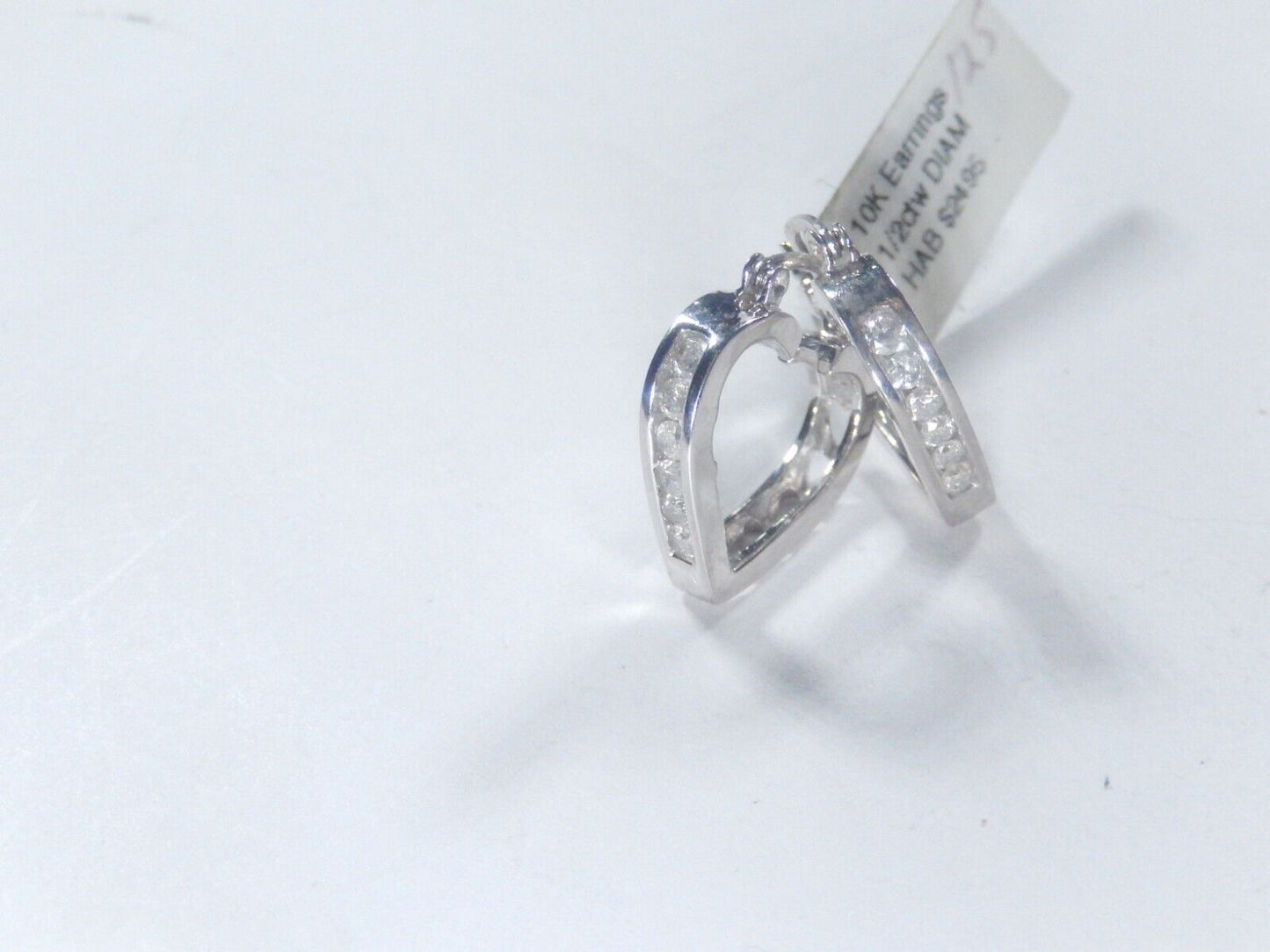 10K White Gold 1/2 CT Natural Diamond Heart Love Hoop Earrings