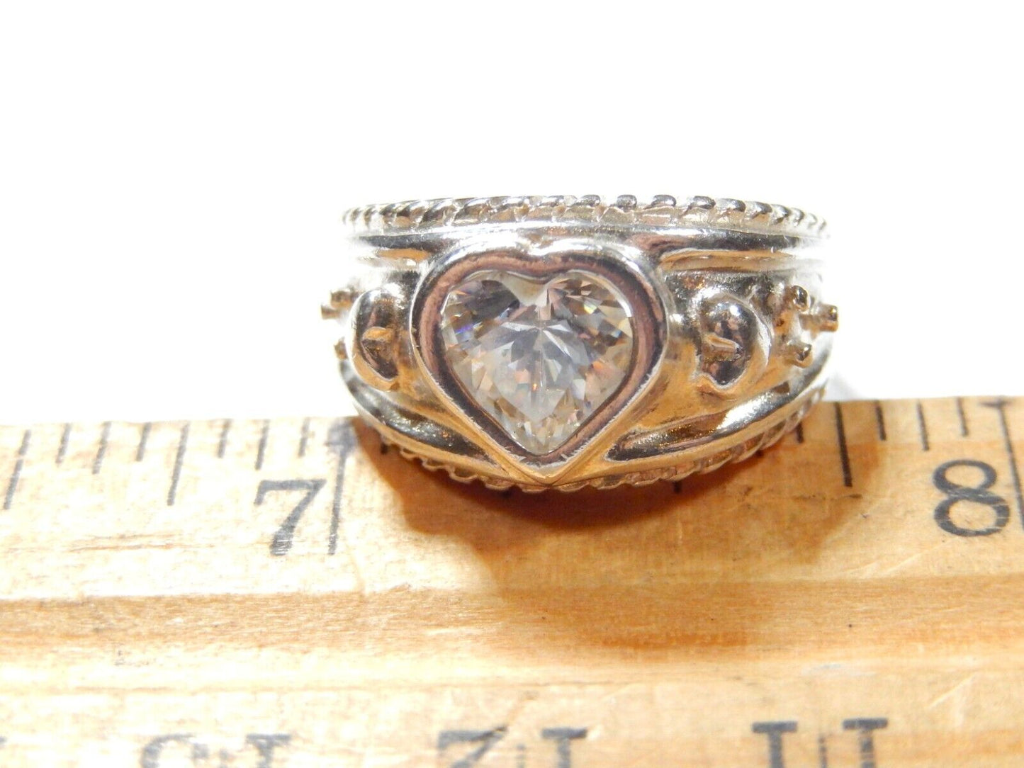 *VINTAGE*  Sterling Silver .925 Clear 1.50CT (1.50mm) CZ Heart Ring Size 5