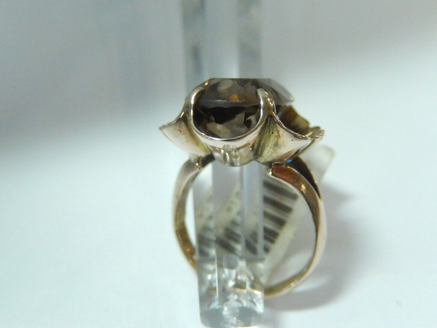 *VINTAGE*  LARGE 14K Yellow Gold 9CT Smoky Quartz Cocktail Ring Size 7