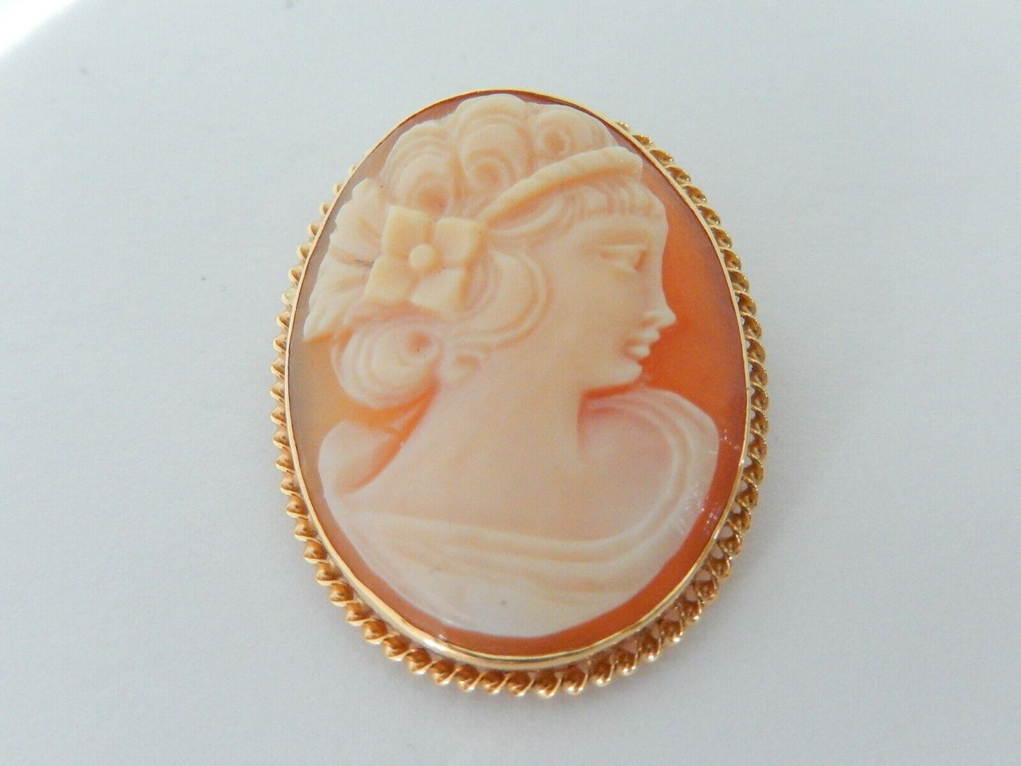 *VINTAGE* ANTIQUE LARGE 14KT YELLOW GOLD 3D LADY CAMEO HANDCRAFTED PIN PENDANT