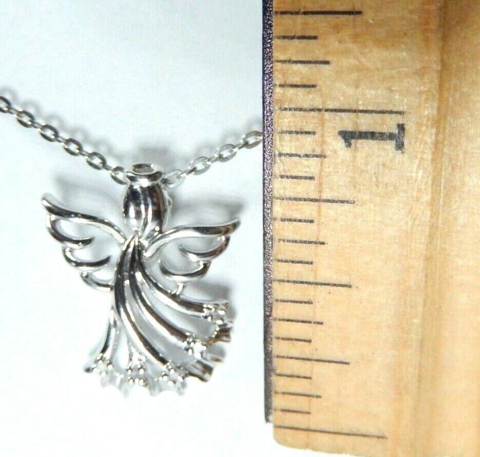 *NWT*  10k White Gold 5 Natural Diamond  Angel Pendant with 18" Chain