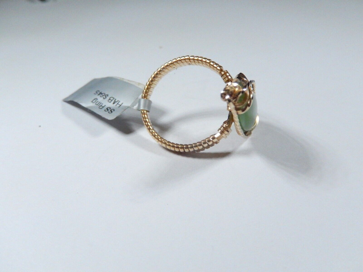 Vintage 18K Yellow Gold Vermeil .925 Green Jade Cabochon Marquise Cocktail Ring