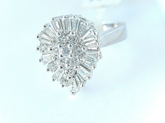 *VINTAGE* 14K WHITE GOLD  3/4CT PEAR SHAPED CLUSTER NATURAL VS DIAMOND RING Sz 7