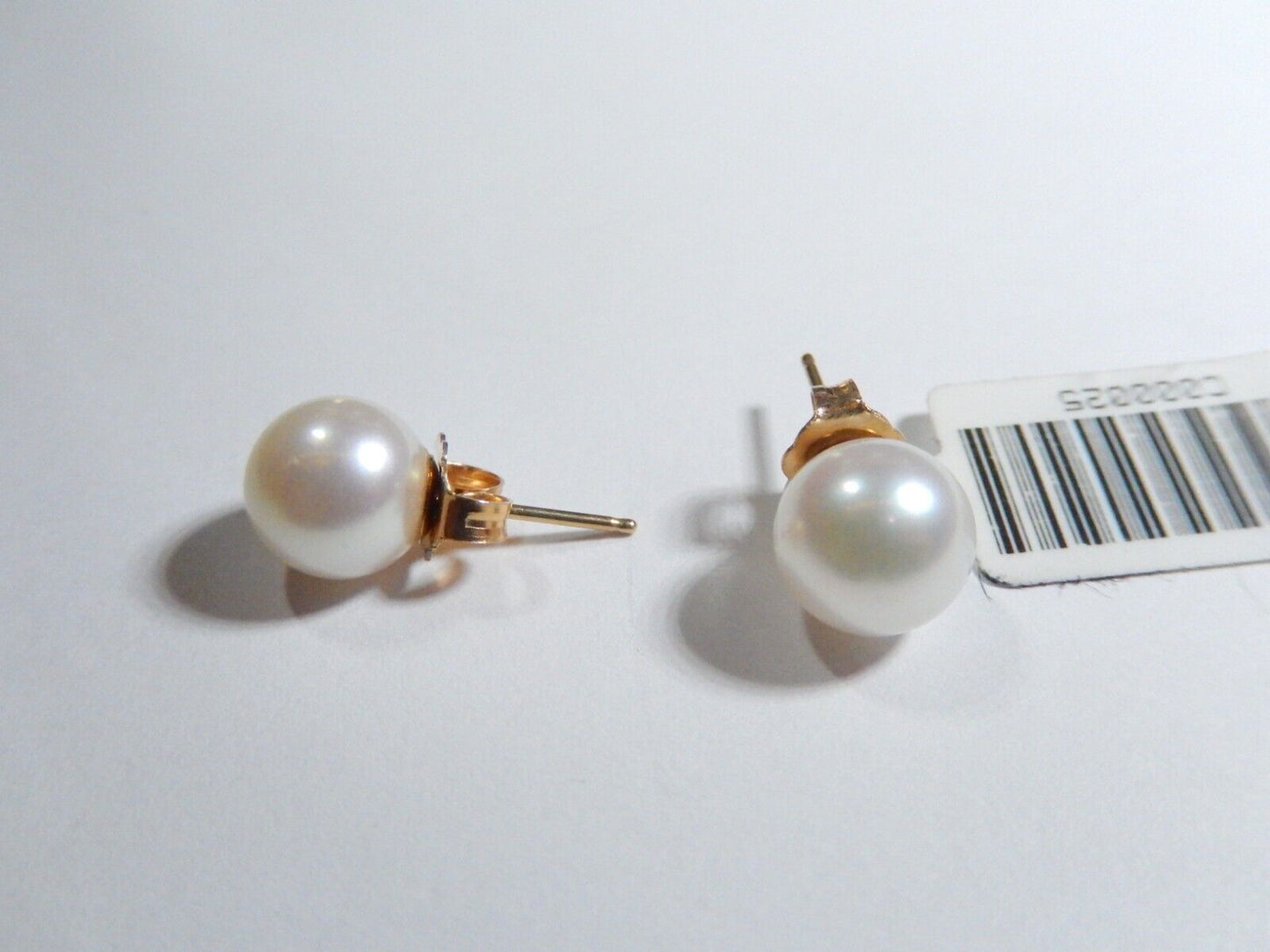 *NWT*  14K Yellow Gold 7.5mm Akoya Round Pearl Ear Stud Earrings