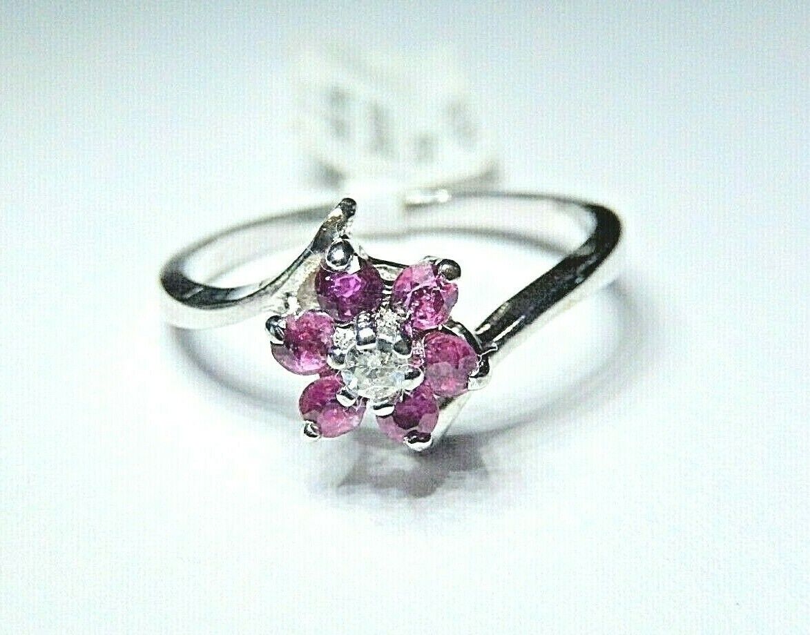 *NWT* 10k White Gold Ruby And Diamond 7 Stone Ring Size 6.75