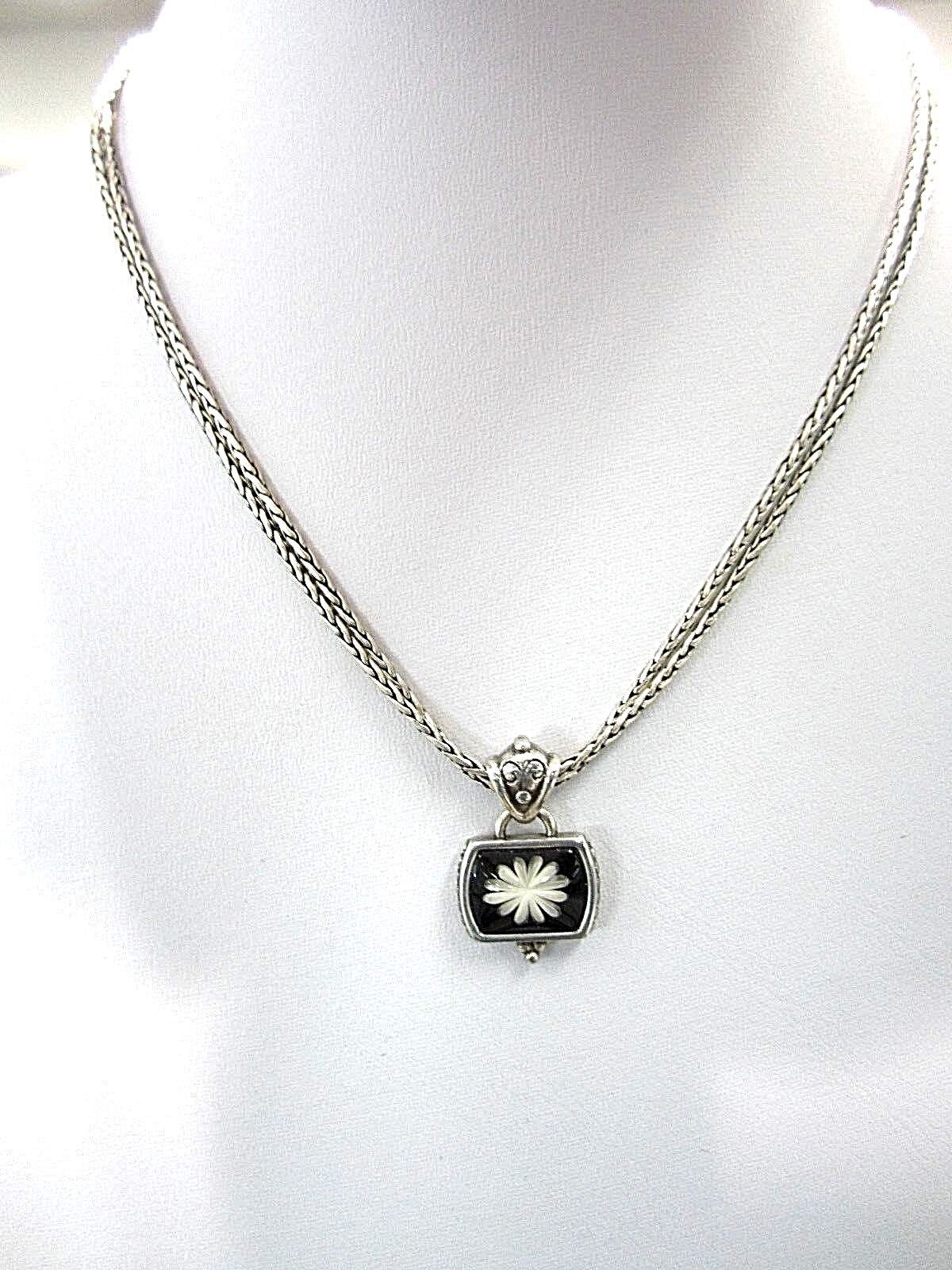 RETIRED Brighton 16"-18" Flower Design on Black Double Strand Silver Necklace