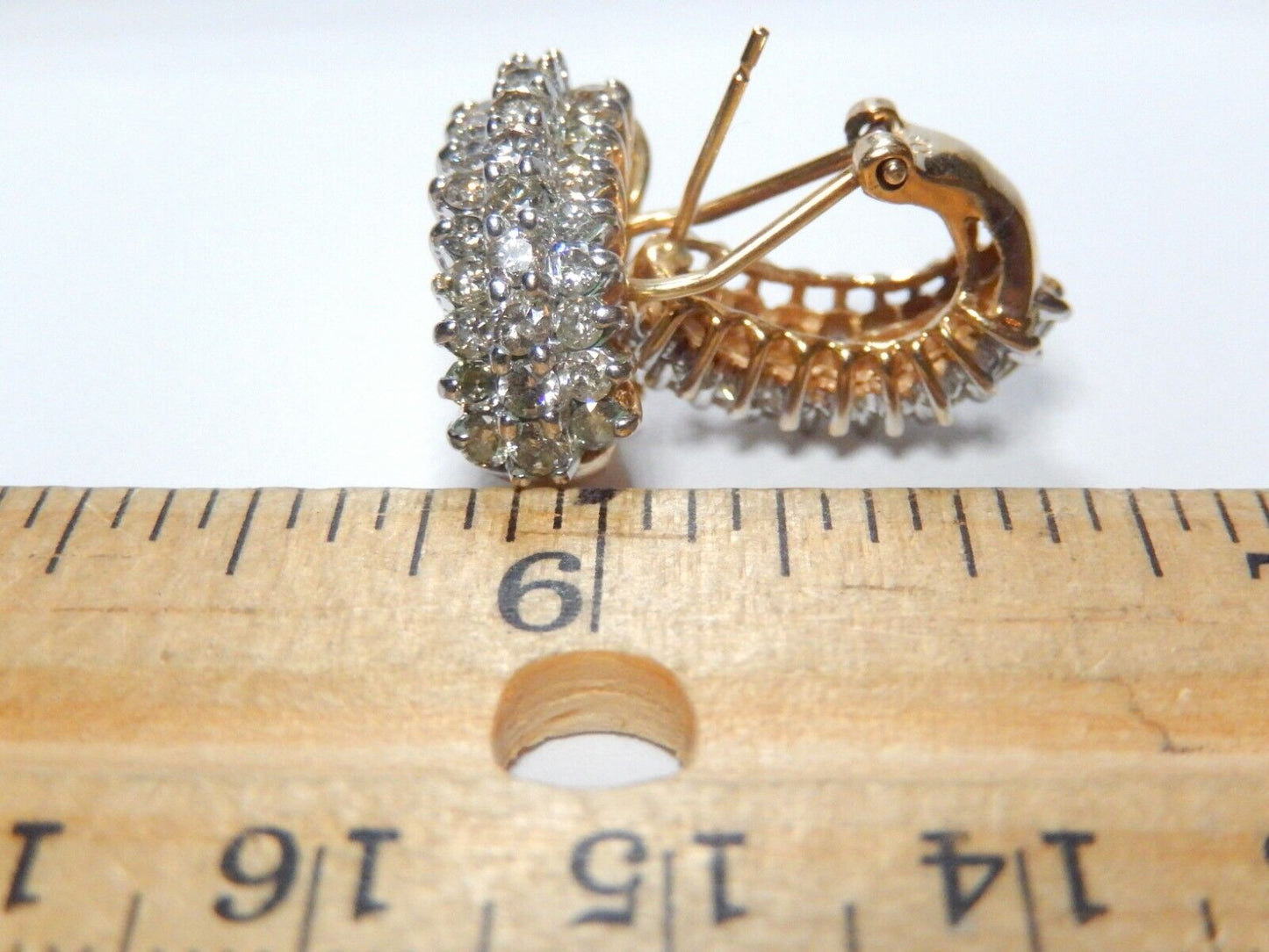 10K Yellow Gold 2.00 CT Natural  Diamond Hoop French Clip Modernist Earrings