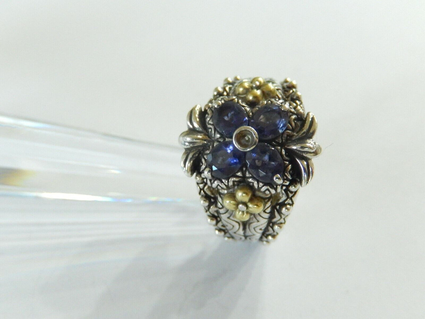 Barbara Bixby Sterling Silver & 18K Gold Fancy Amethyst Flower Ring size 8.25