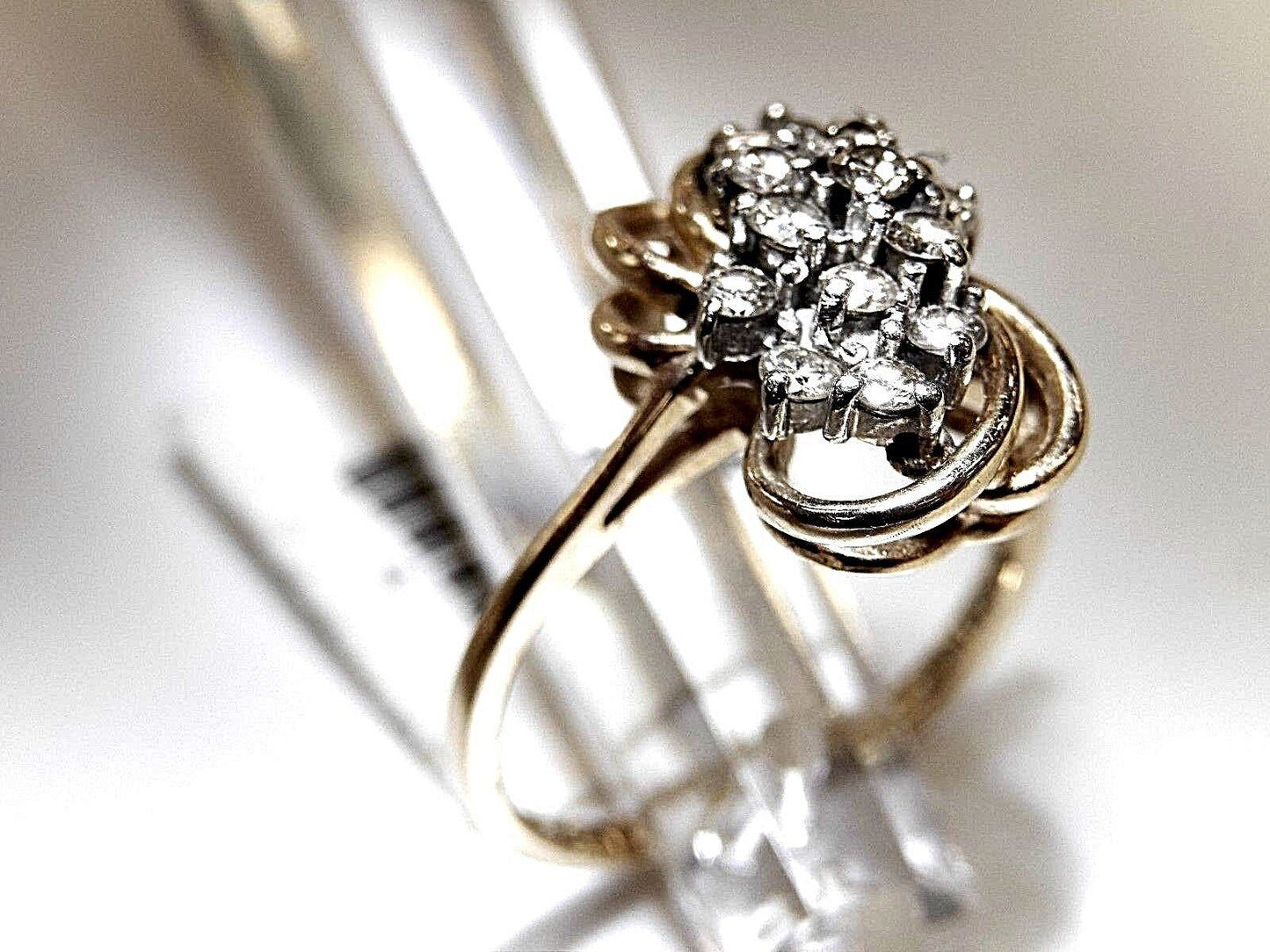 14k Solid Yellow Gold 2/3CT Natural Diamond Cluster Cocktail Ring ~ Size 7.75