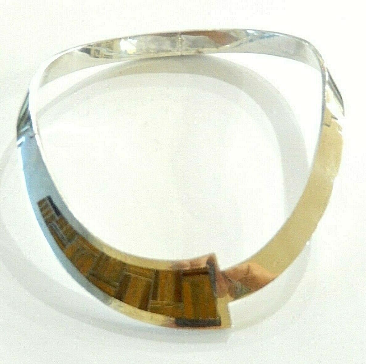*VINTAGE*  Taxco Mexico Sterling Silver Tigers Eye Hinged Choker Collar Necklace