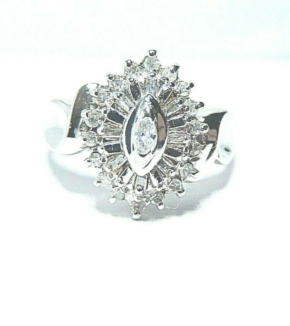 *NEW* 10K White Gold 1/3CT  Diamond Cluster Ballerina Ladies Ring Size 7.5