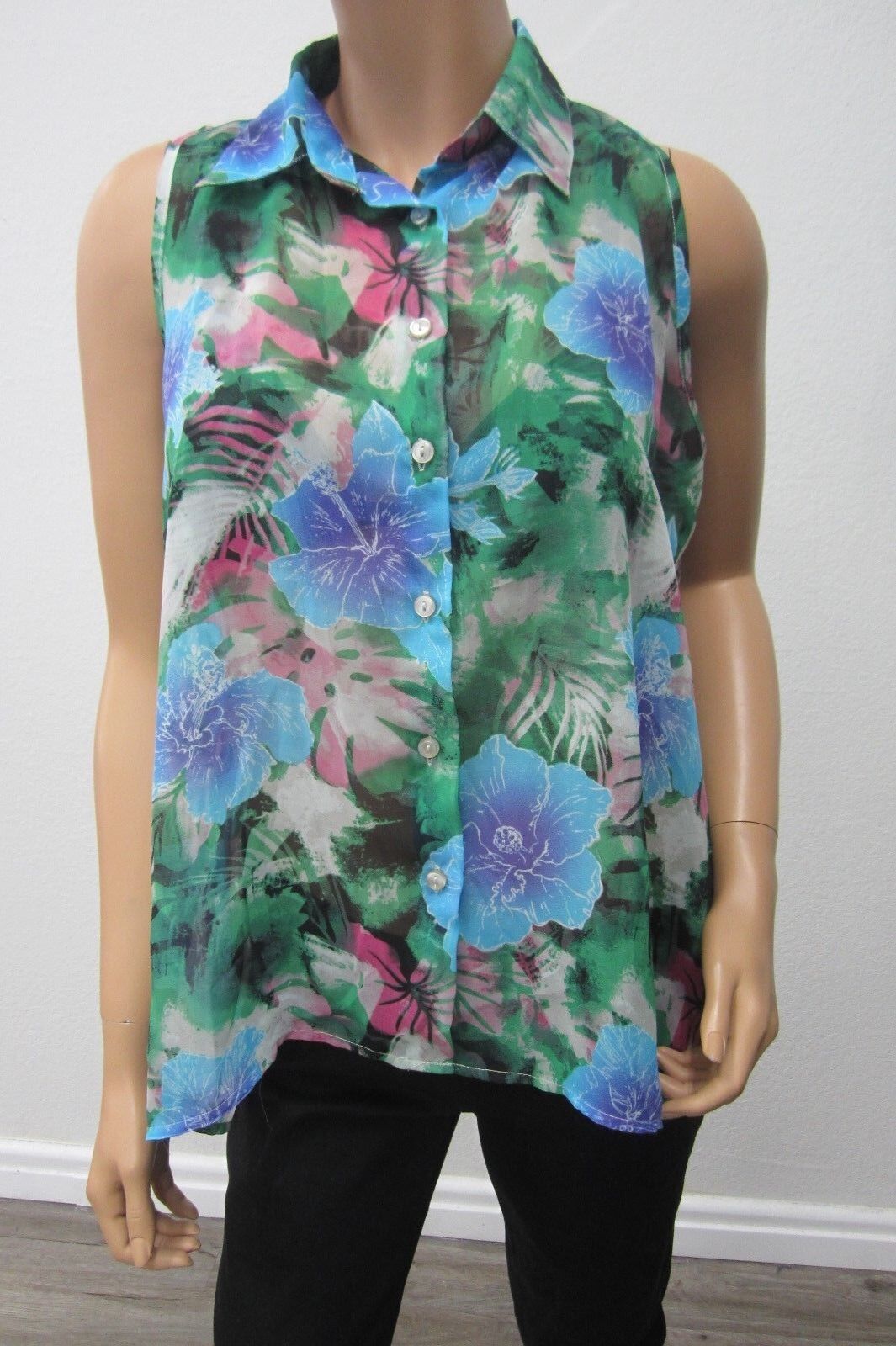 *MINT*  Derek Heart Super Cute Flower  Button-Down Sleeveless Top SIZE: L