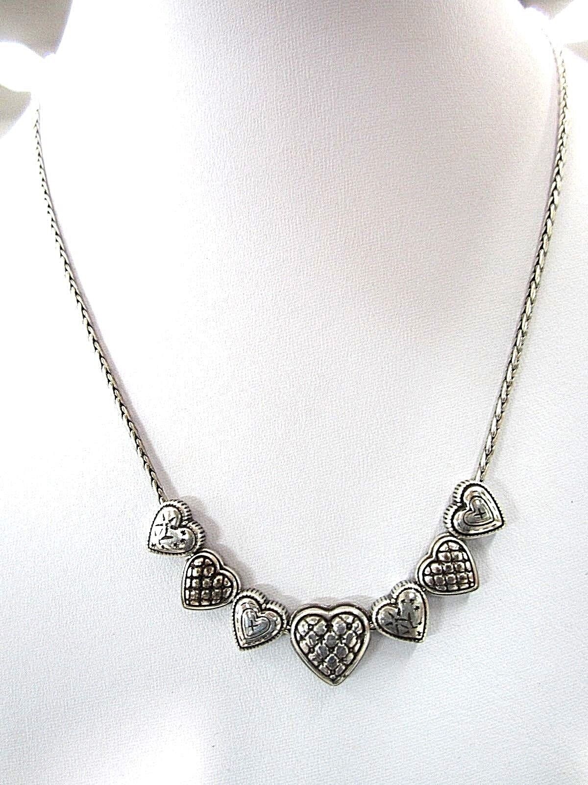 RETIRED BRIGHTON SILVERTONE ORNATE SLIDER MULTI CHARM HEART CHAIN NECKLACE