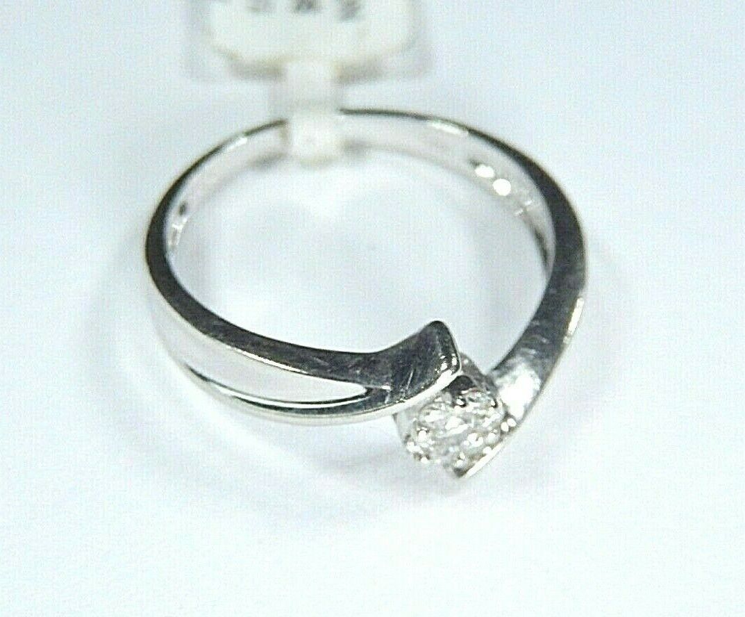 14k White Gold Bypass Round Seven Diamond Band Ring Size 7