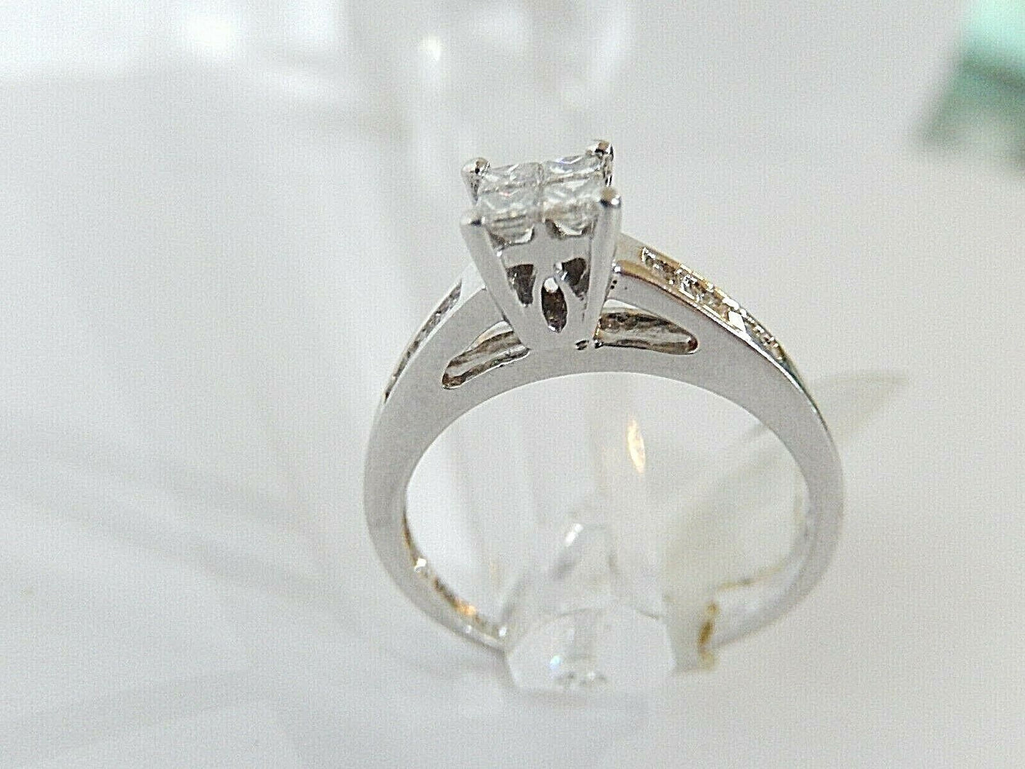 14k White Gold Princess Cut & Baguette Natural Diamond Engagement Ring Size 6.75