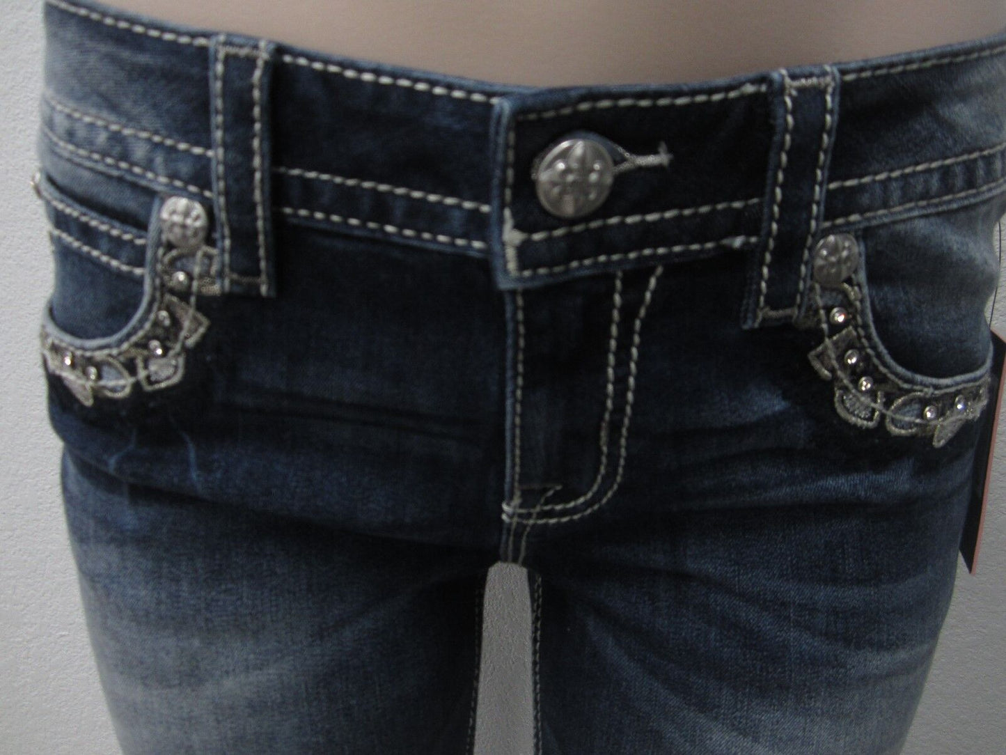 NWT MISS ME  MID-RISE CUFFED SKINNY MEDIUM BLUE JEANS MP7727CK SIZE 28 x 27 CUTE
